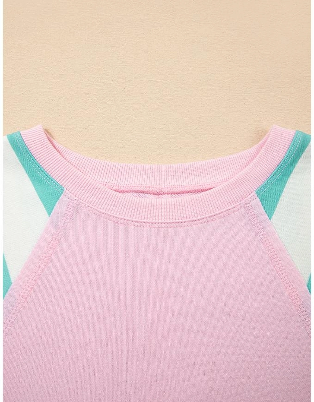 Bonbon Striped Colorblock Patchwork Raglan Pullover Top with Slits