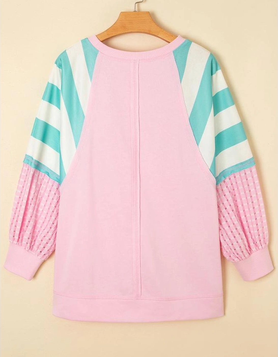 Bonbon Striped Colorblock Patchwork Raglan Pullover Top with Slits