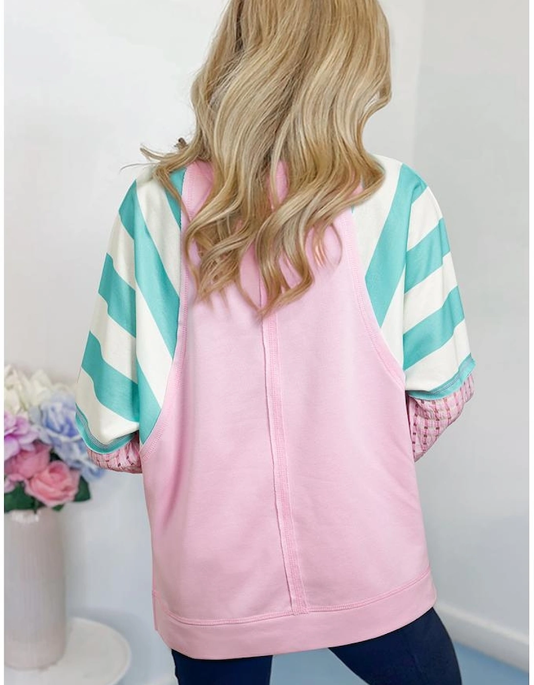 Bonbon Striped Colorblock Patchwork Raglan Pullover Top with Slits, 11 of 10