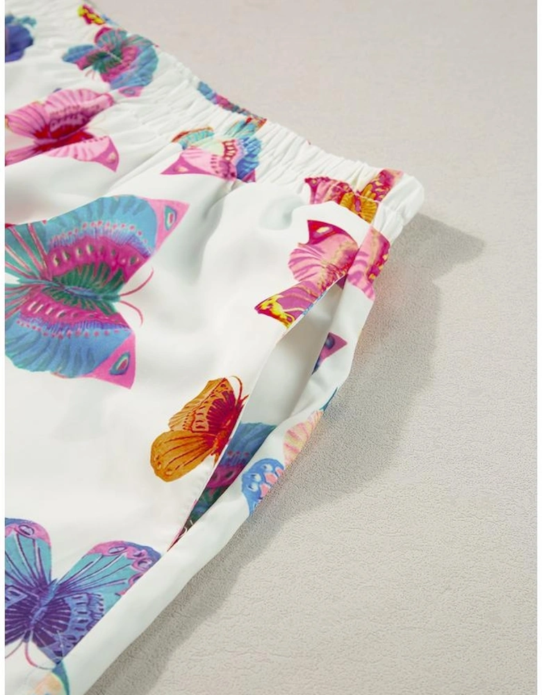 Multicolour Butterfly Pattern Short Sleeve Shirt Pajamas Set