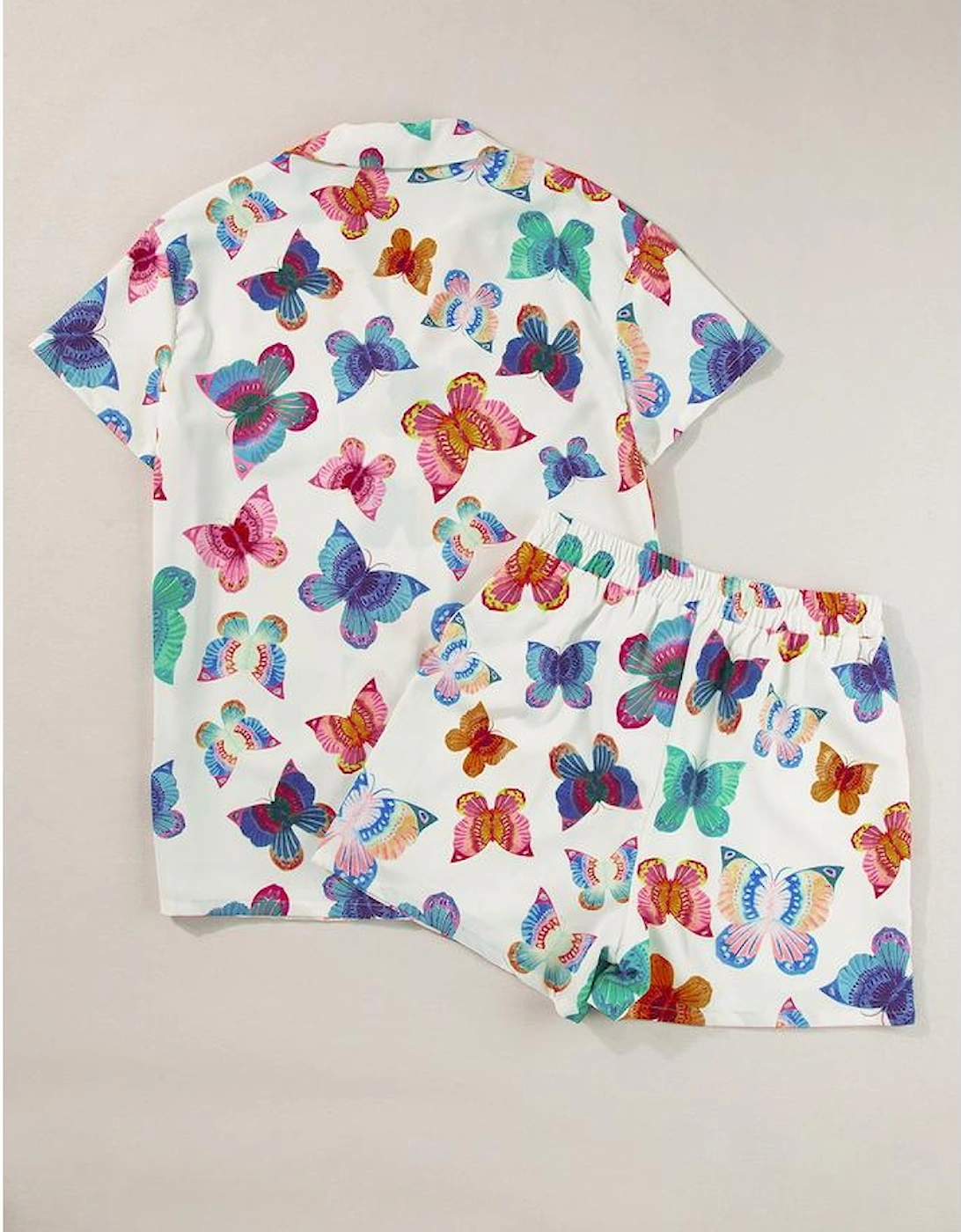 Multicolour Butterfly Pattern Short Sleeve Shirt Pajamas Set