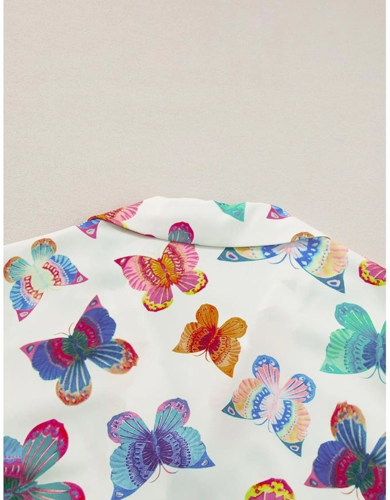 Multicolour Butterfly Pattern Short Sleeve Shirt Pajamas Set