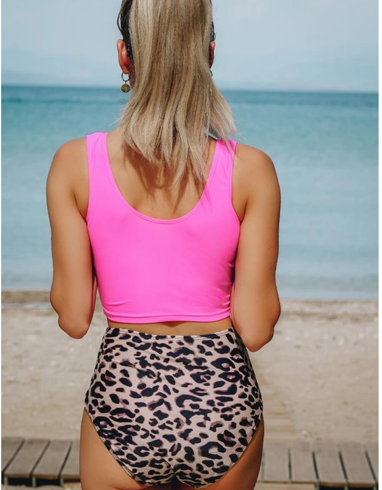 Leopard Square Neck Sleeveless Fashion Print Tankini Set