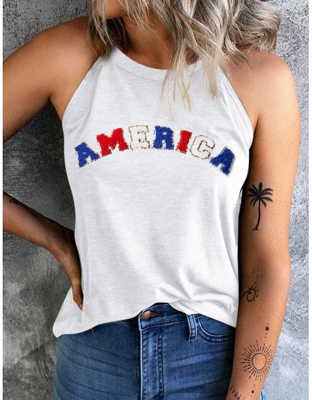 White Chenille AMERICA Graphic Tank Top, 6 of 5
