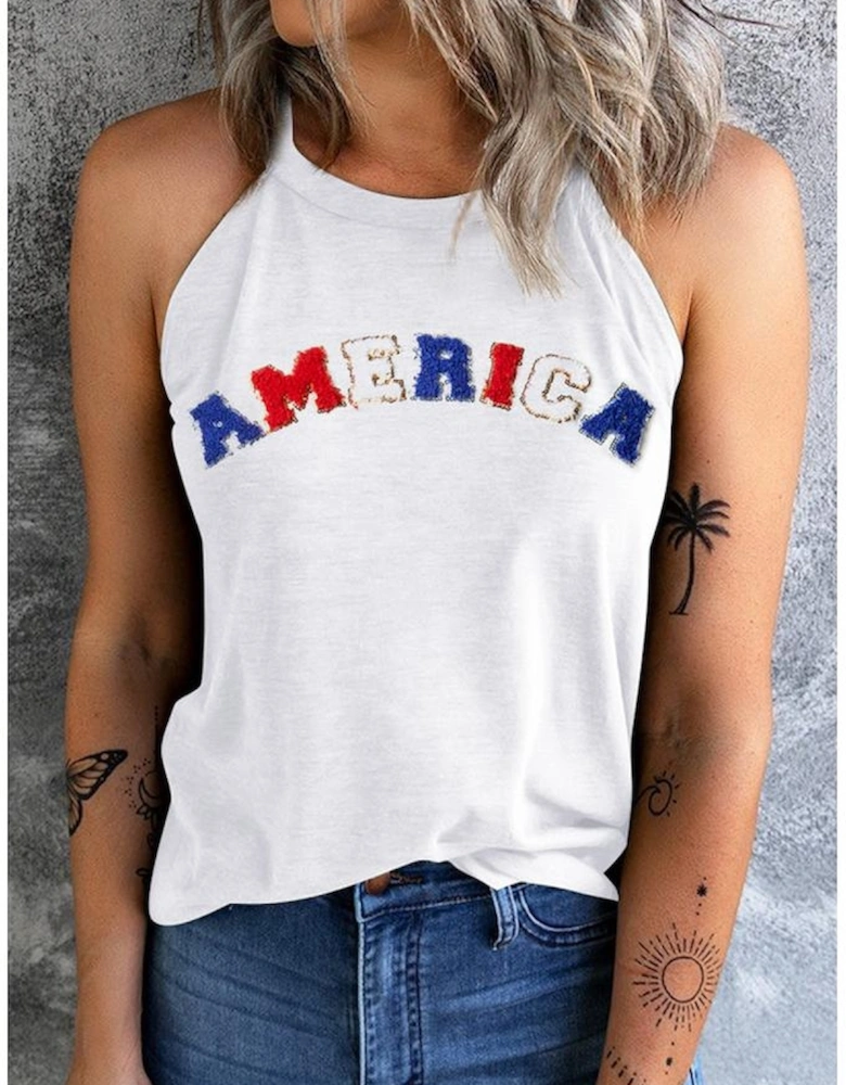 White Chenille AMERICA Graphic Tank Top