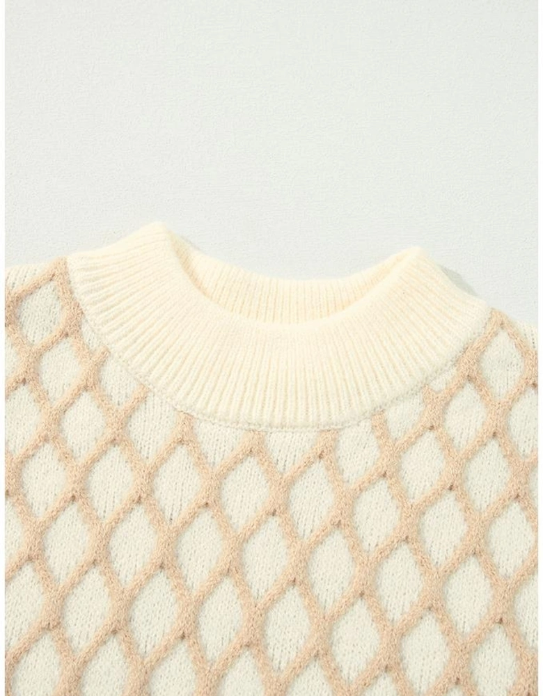 Oatmeal Diamond Knit Drop Shoulder Loose Sweater