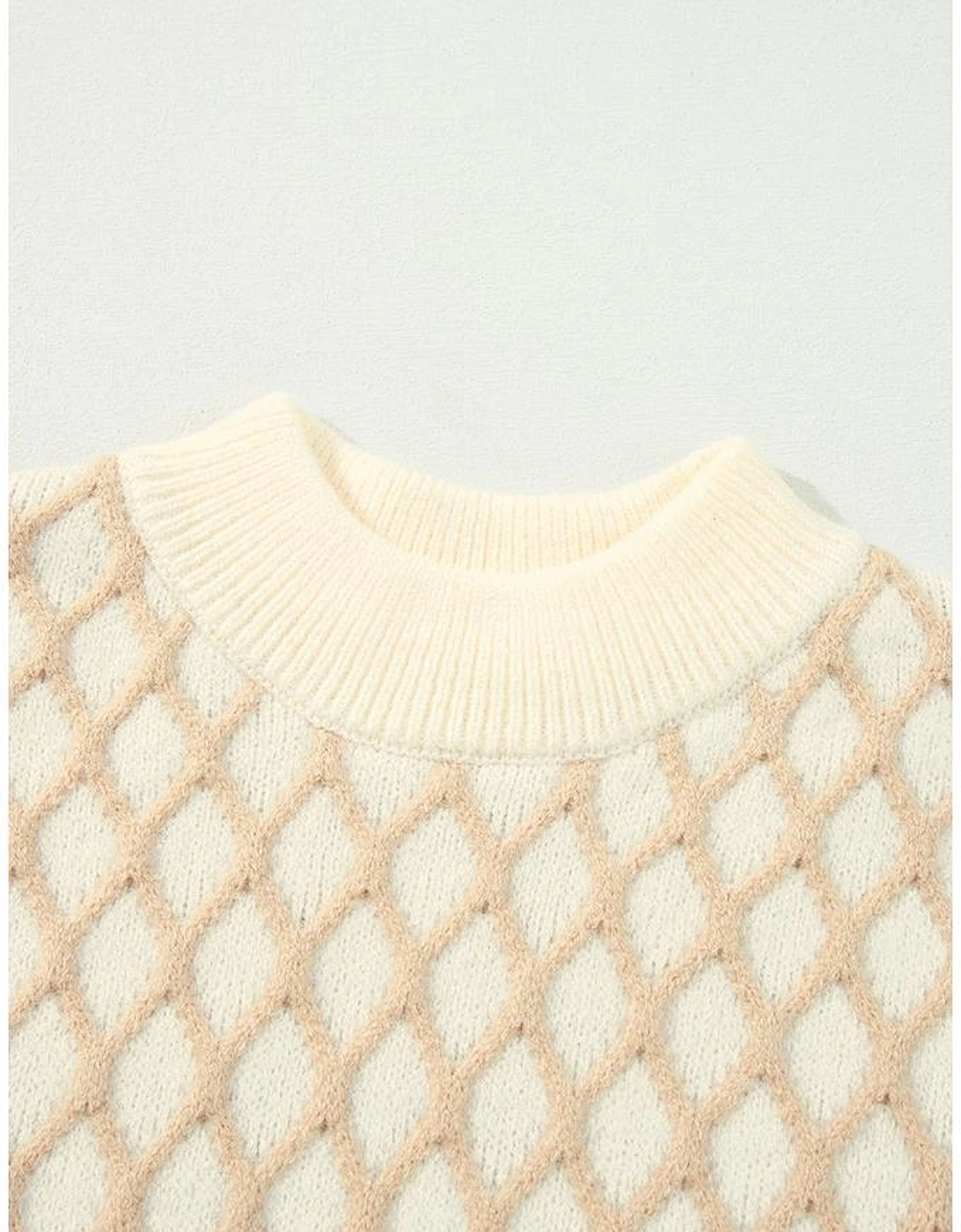 Oatmeal Diamond Knit Drop Shoulder Loose Sweater