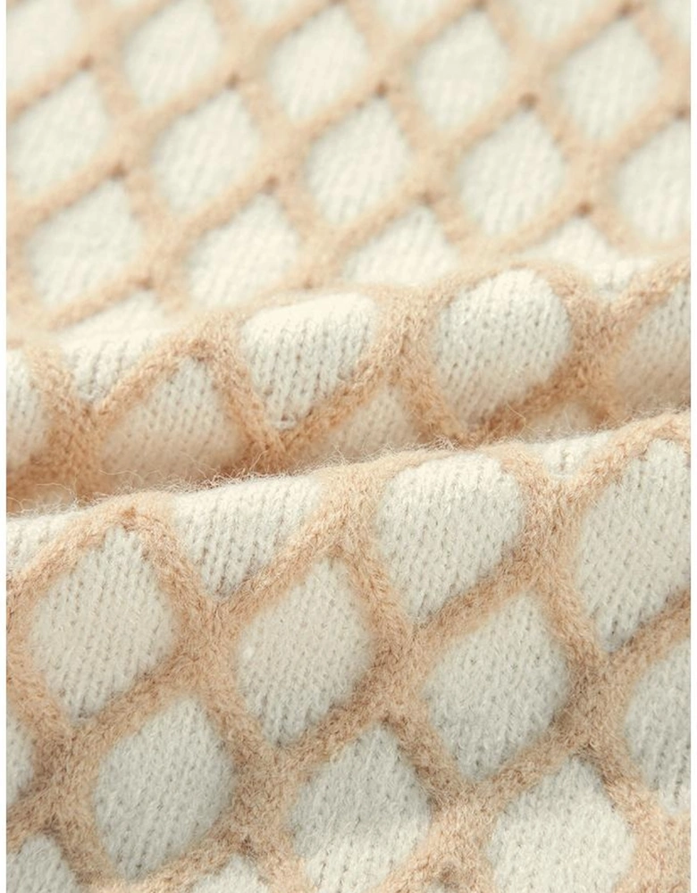 Oatmeal Diamond Knit Drop Shoulder Loose Sweater