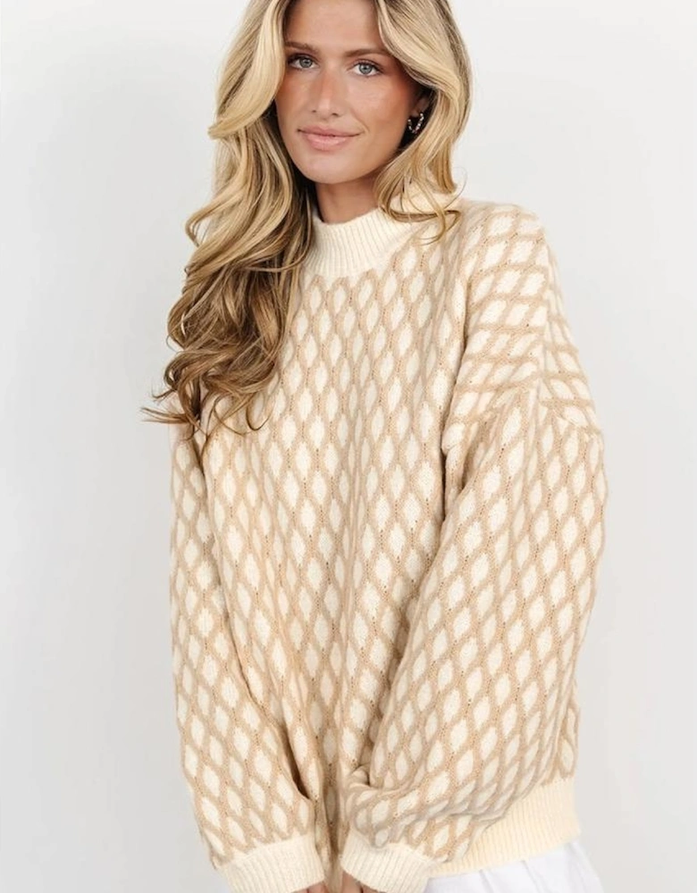 Oatmeal Diamond Knit Drop Shoulder Loose Sweater