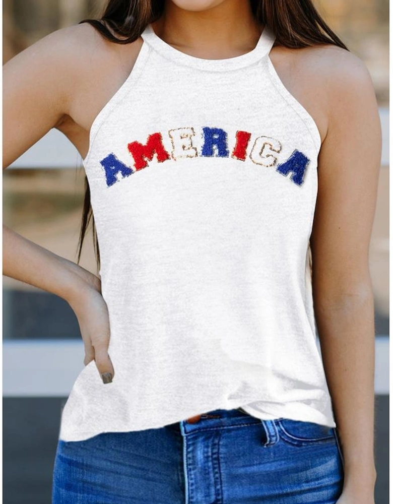 White Chenille AMERICA Graphic Tank Top
