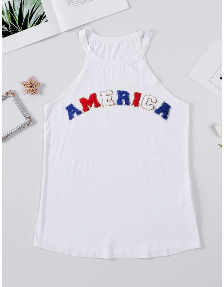 White Chenille AMERICA Graphic Tank Top