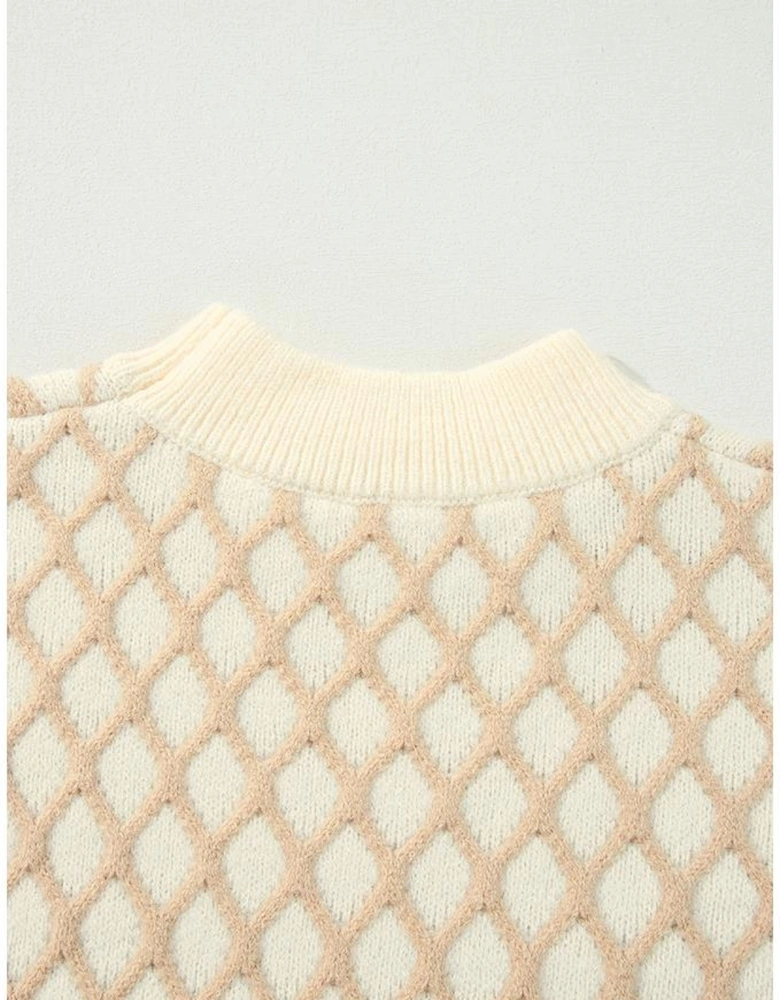 Oatmeal Diamond Knit Drop Shoulder Loose Sweater