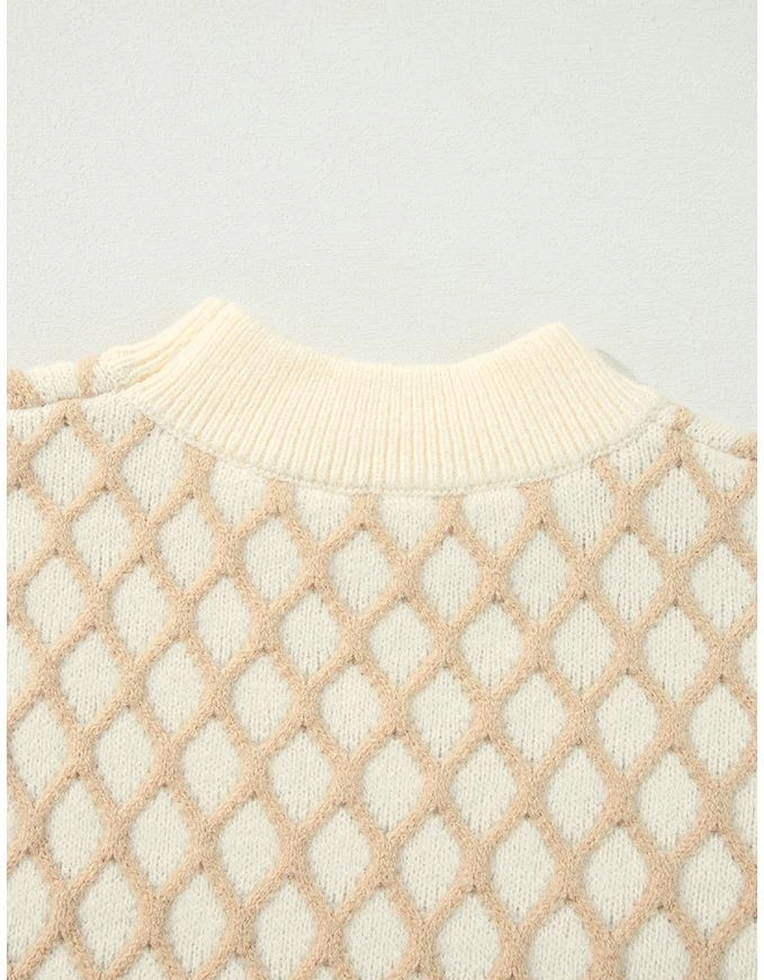 Oatmeal Diamond Knit Drop Shoulder Loose Sweater