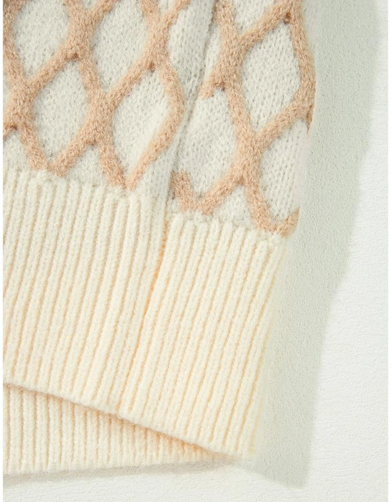 Oatmeal Diamond Knit Drop Shoulder Loose Sweater