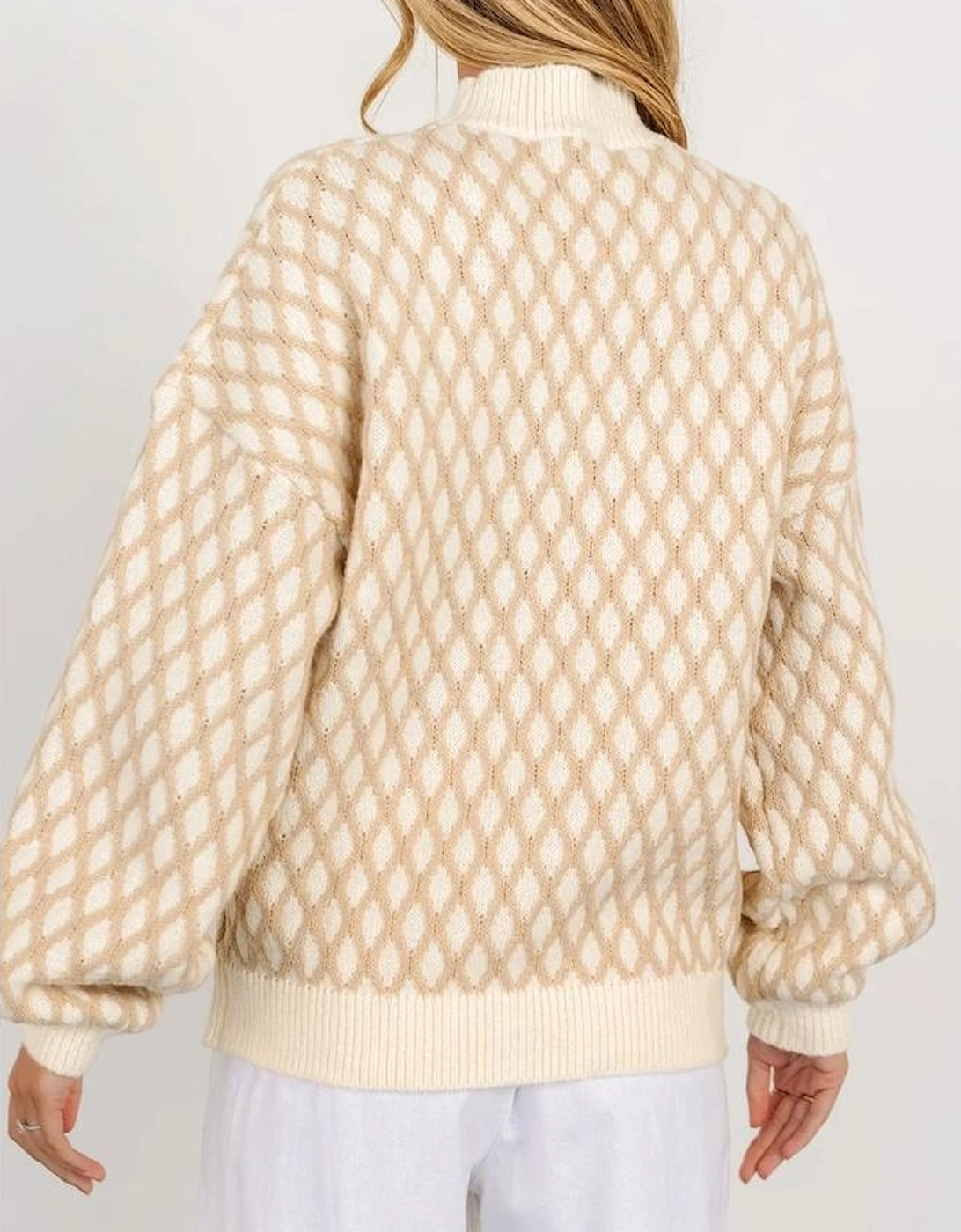 Oatmeal Diamond Knit Drop Shoulder Loose Sweater
