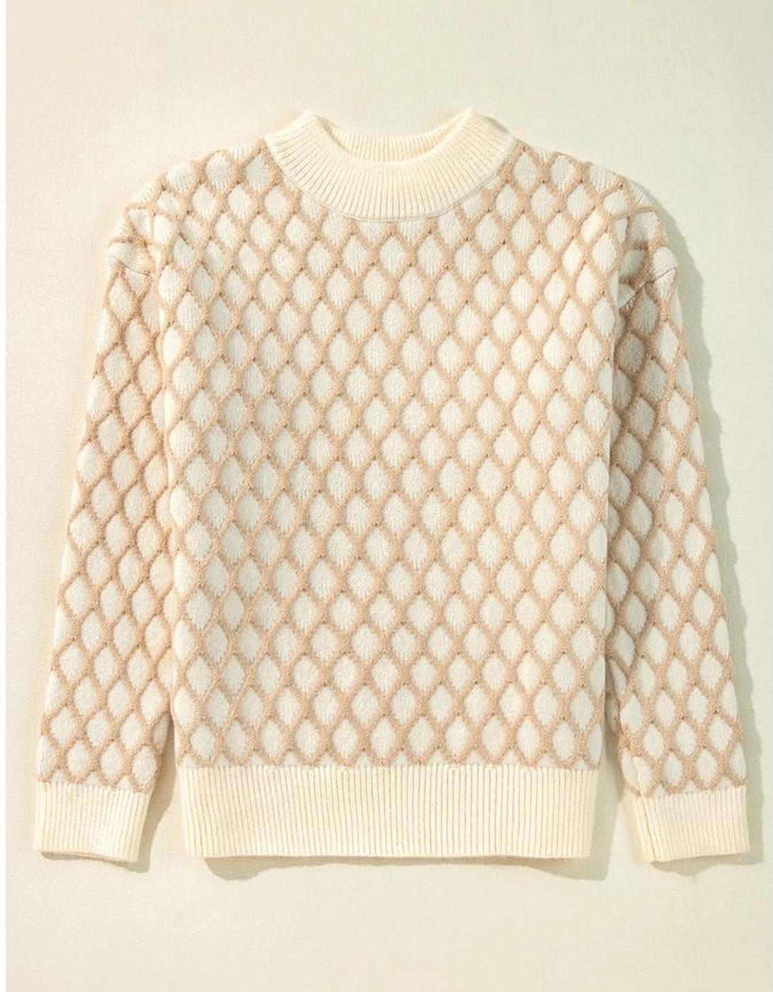 Oatmeal Diamond Knit Drop Shoulder Loose Sweater