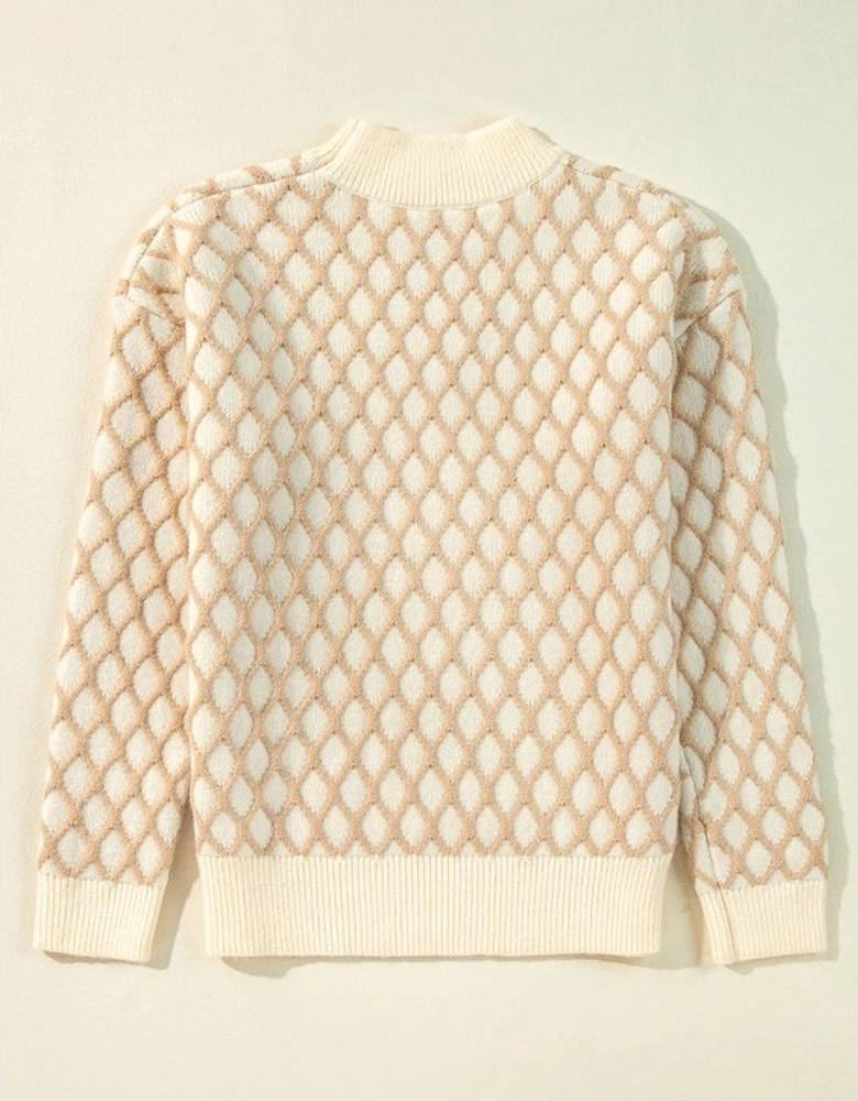 Oatmeal Diamond Knit Drop Shoulder Loose Sweater
