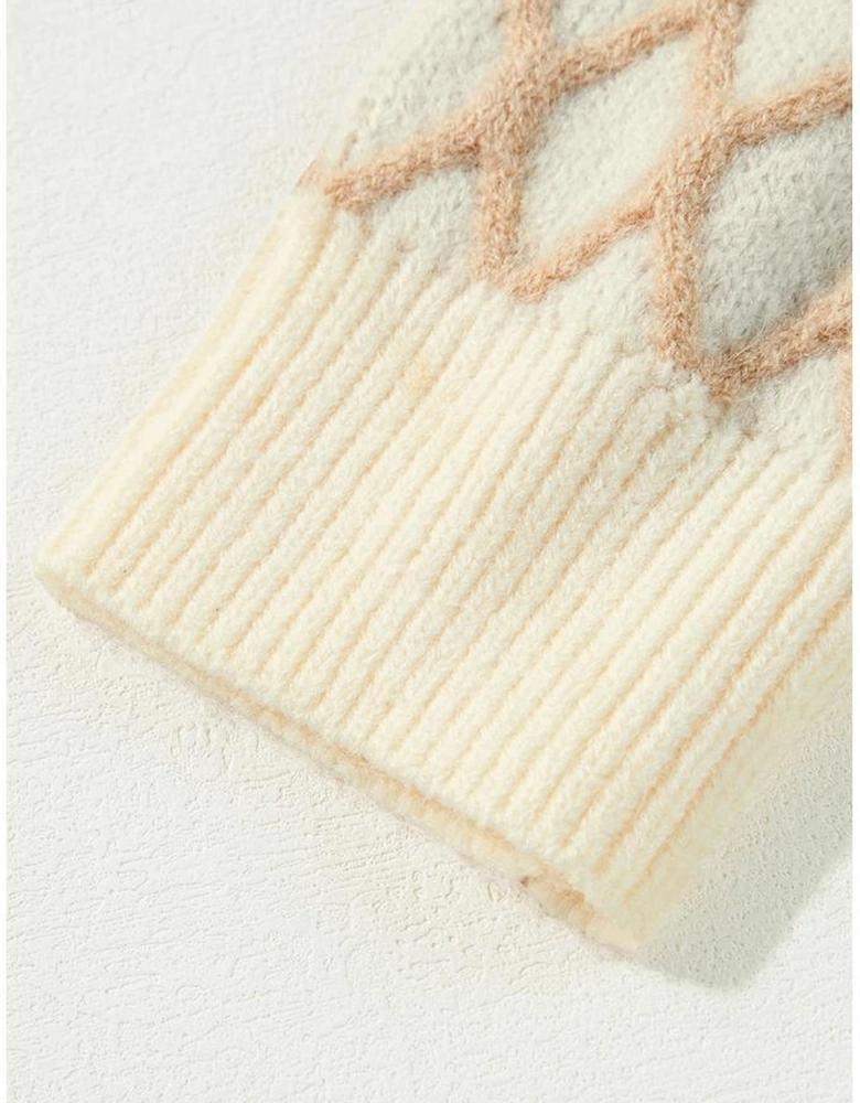 Oatmeal Diamond Knit Drop Shoulder Loose Sweater