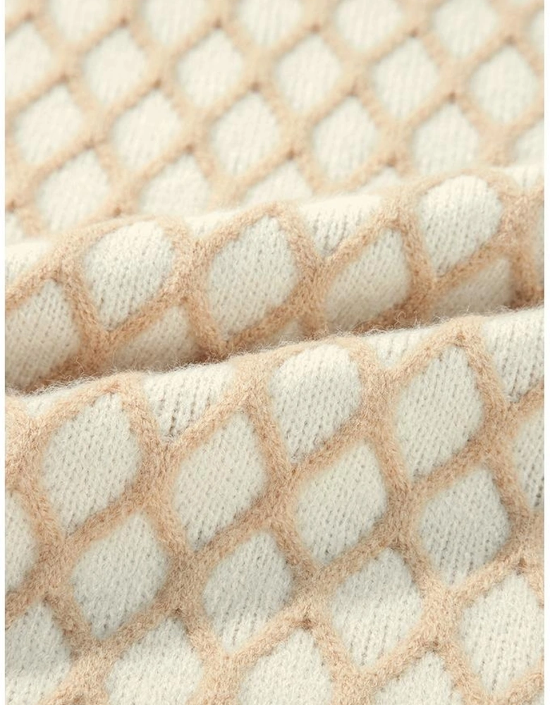 Oatmeal Diamond Knit Drop Shoulder Loose Sweater