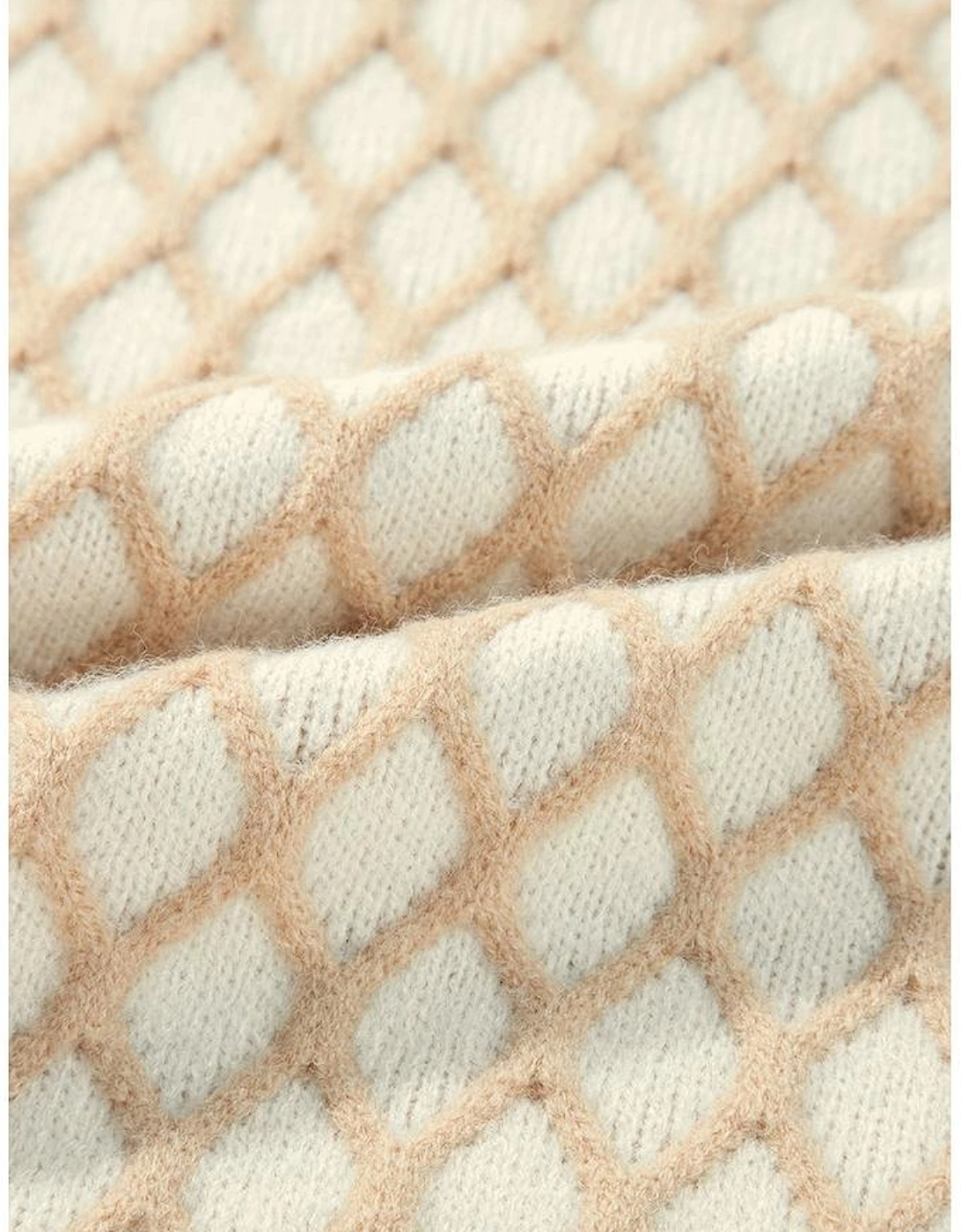 Oatmeal Diamond Knit Drop Shoulder Loose Sweater