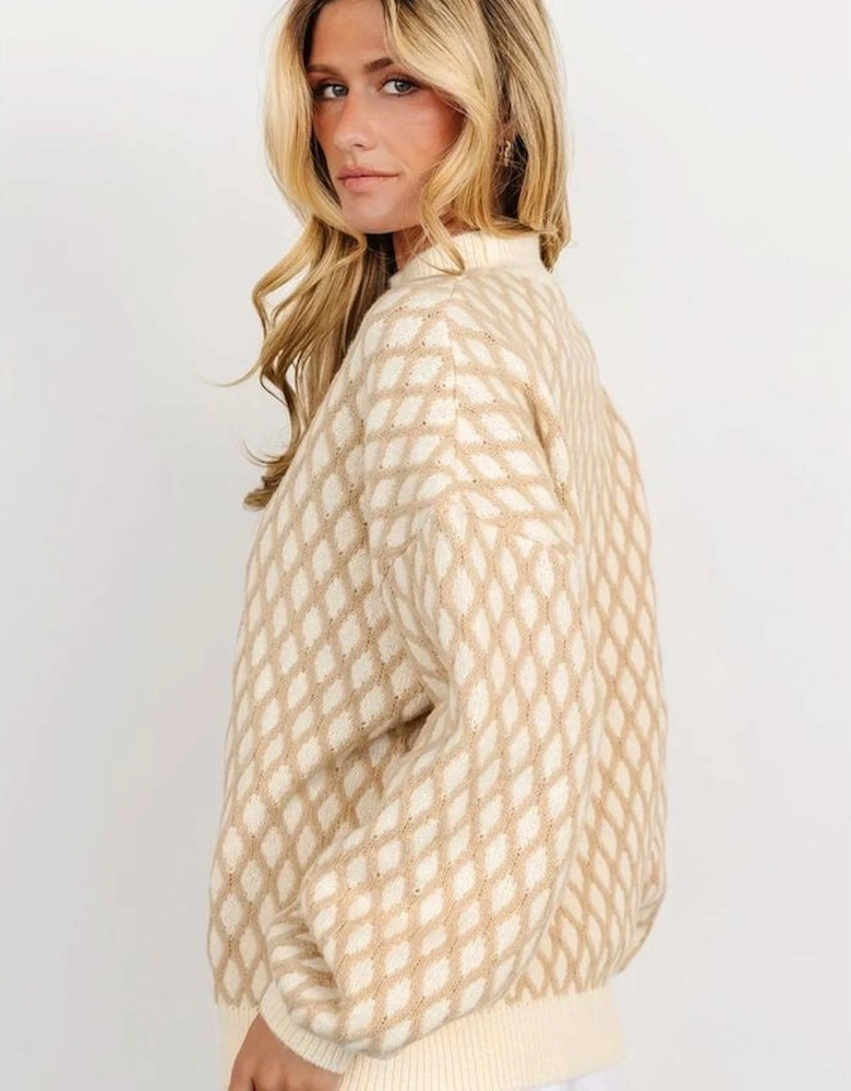 Oatmeal Diamond Knit Drop Shoulder Loose Sweater