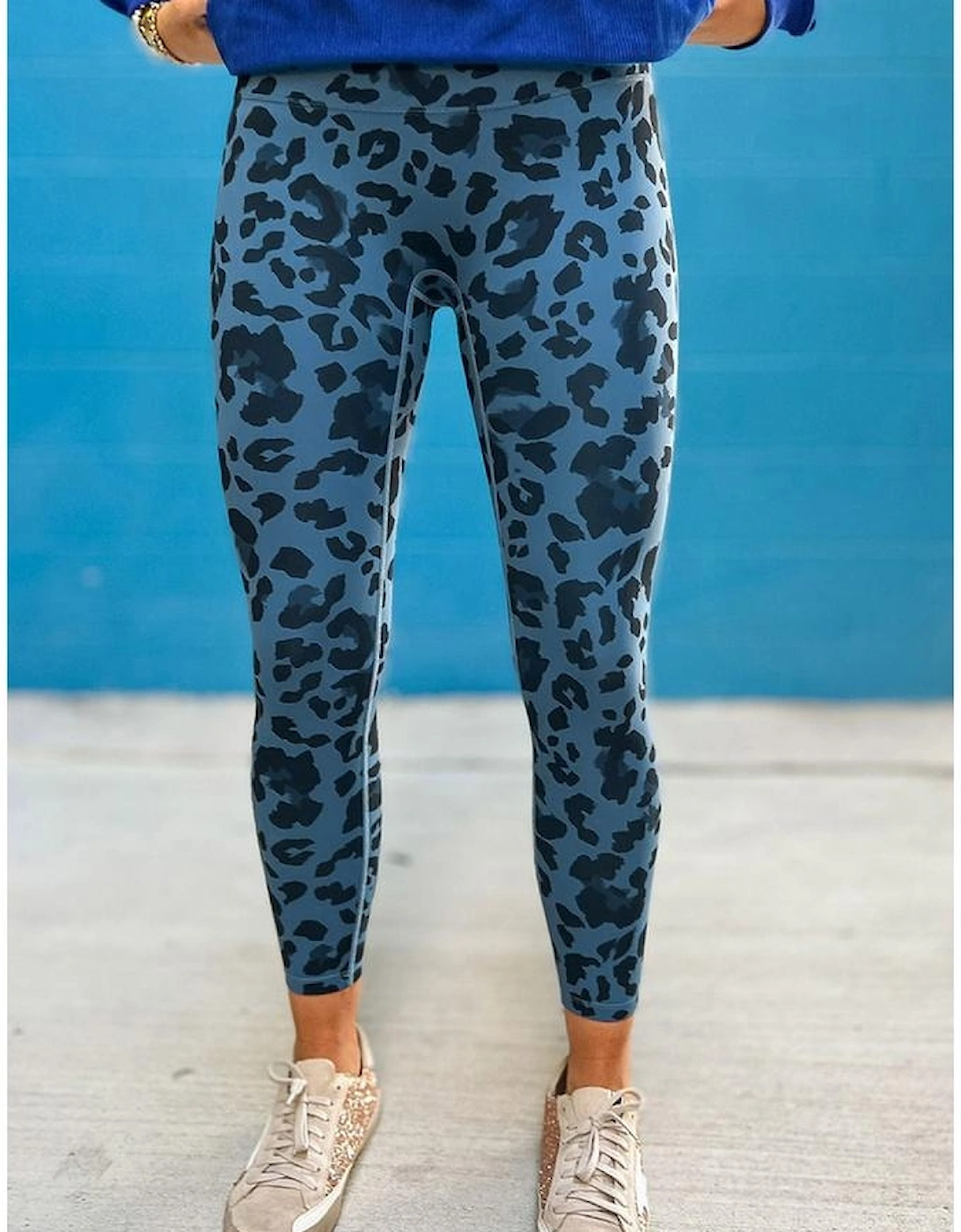 Blue Classic Leopard Print Active Leggings