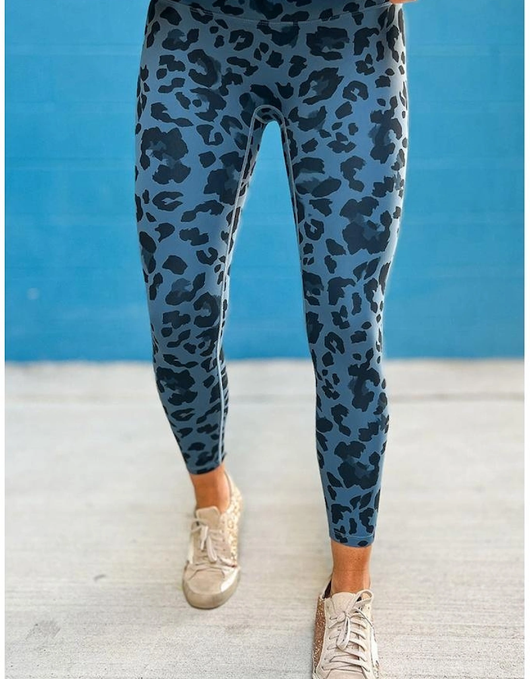 Blue Classic Leopard Print Active Leggings