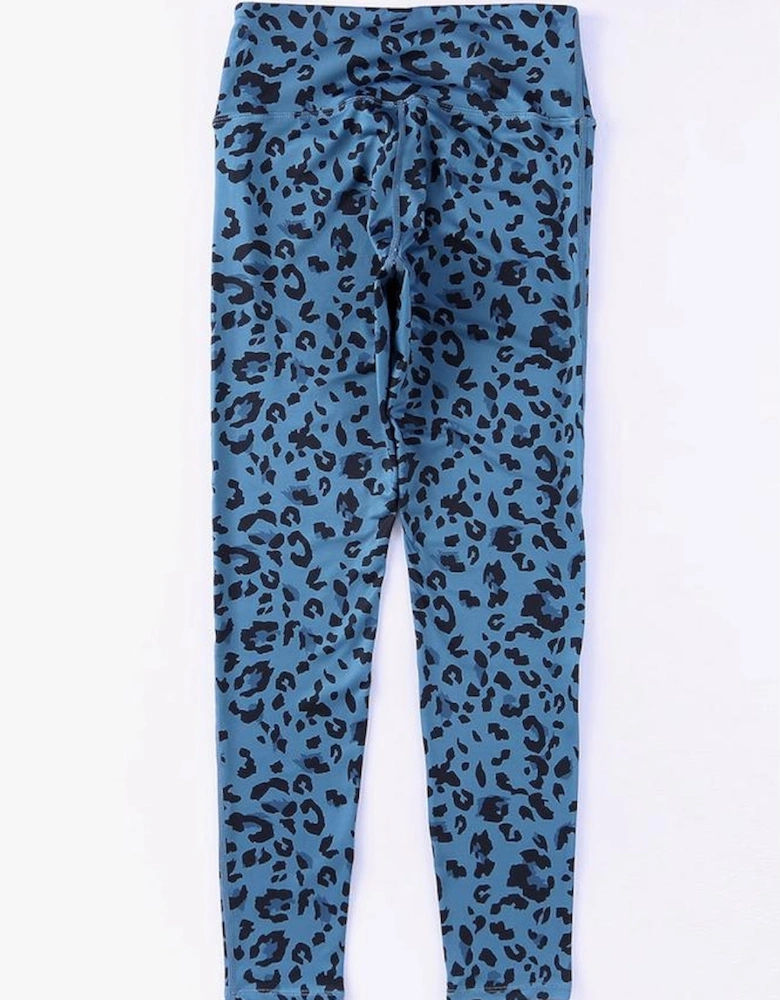 Blue Classic Leopard Print Active Leggings
