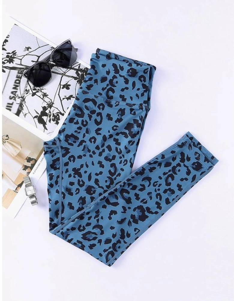 Blue Classic Leopard Print Active Leggings