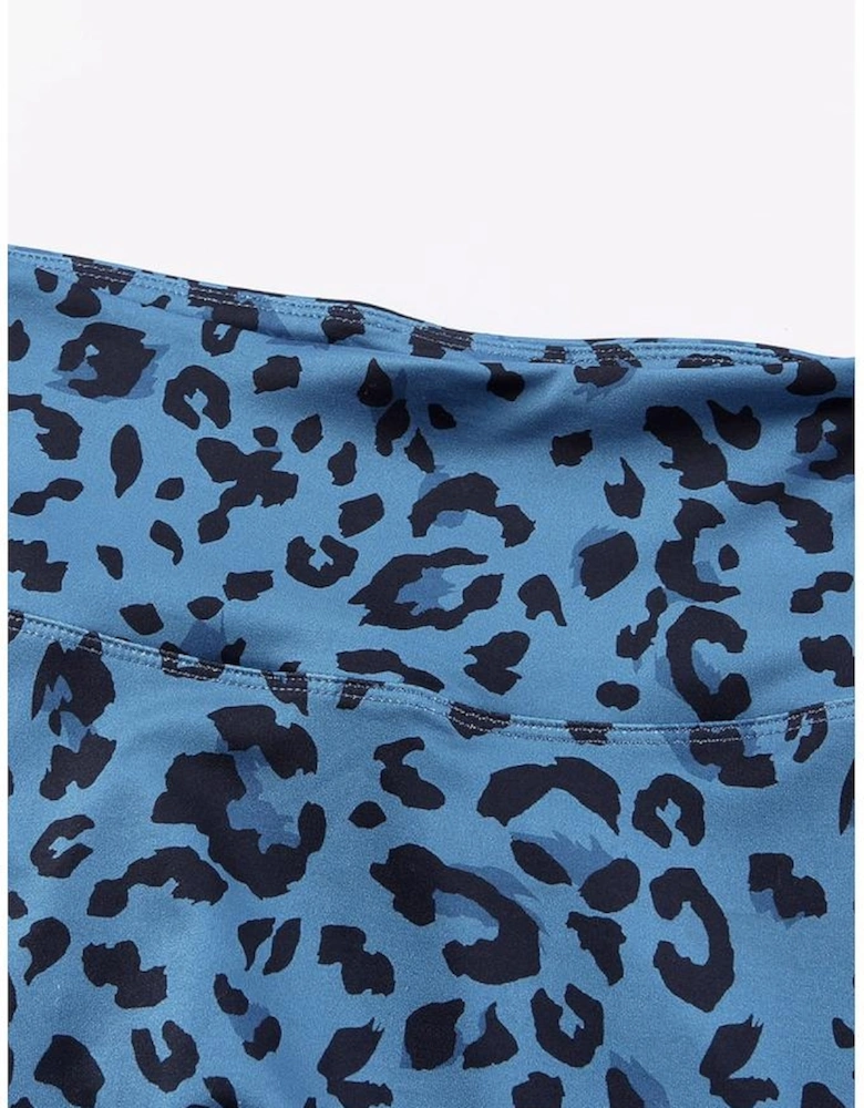Blue Classic Leopard Print Active Leggings