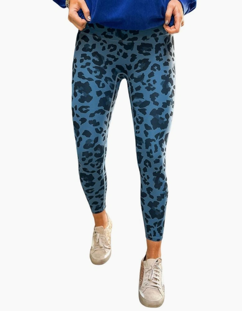 Blue Classic Leopard Print Active Leggings