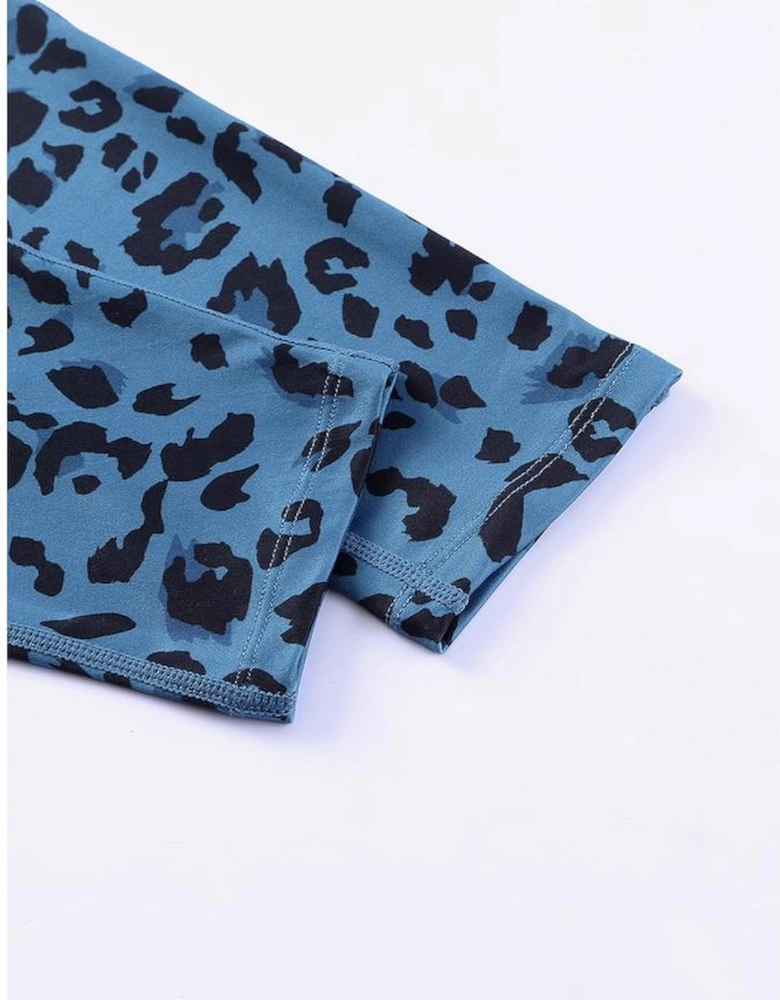 Blue Classic Leopard Print Active Leggings