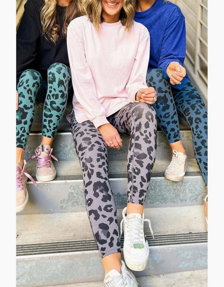 Blue Classic Leopard Print Active Leggings