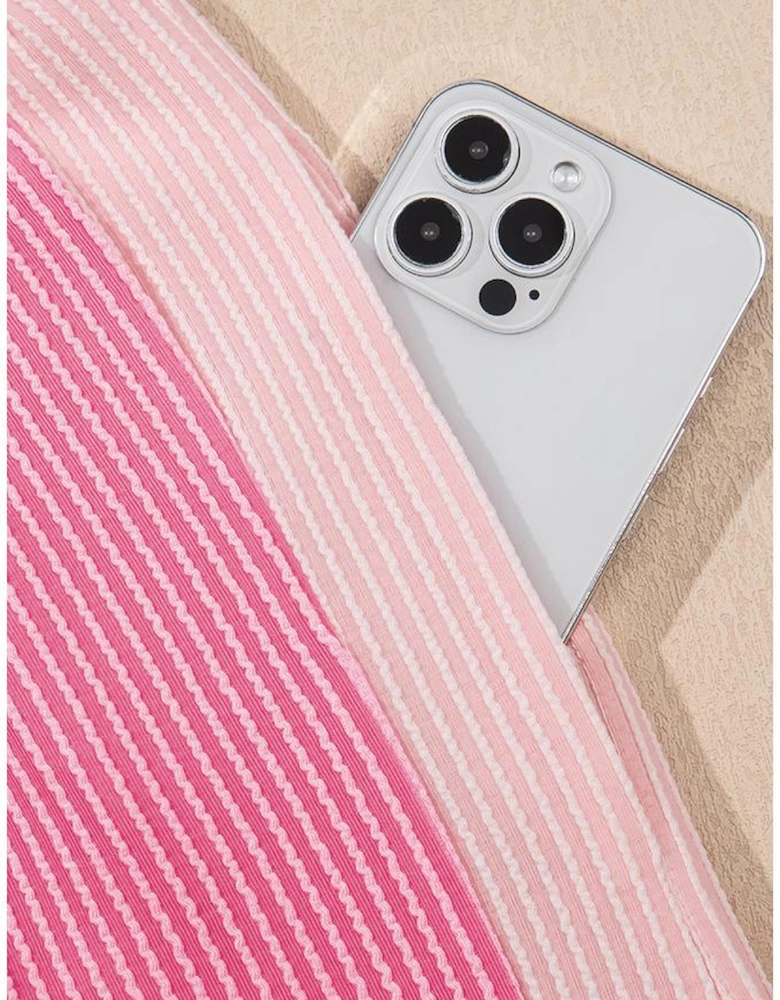 Sachet Pink 2-tone Colorblock Patchwork Corded 2pcs Outfit