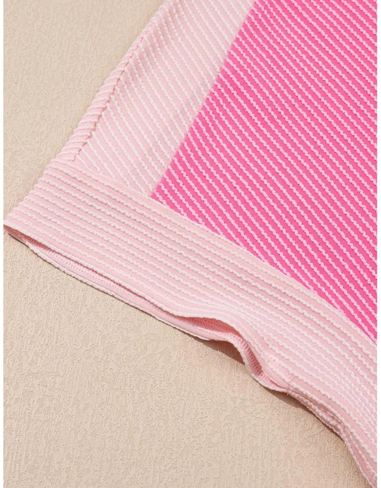 Sachet Pink 2-tone Colorblock Patchwork Corded 2pcs Outfit