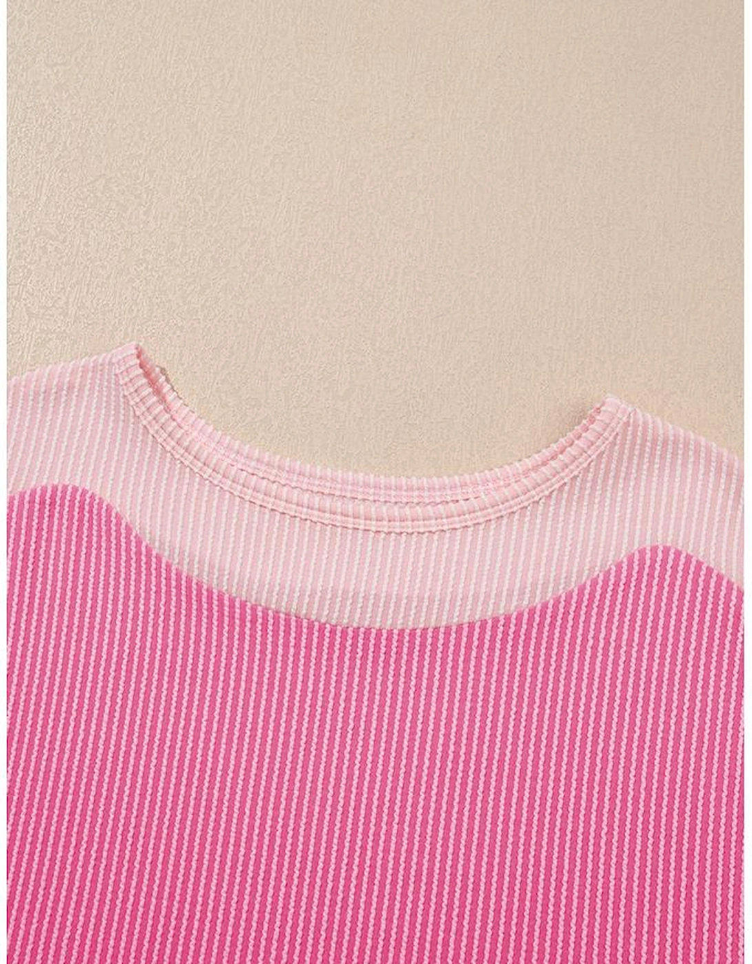 Sachet Pink 2-tone Colorblock Patchwork Corded 2pcs Outfit