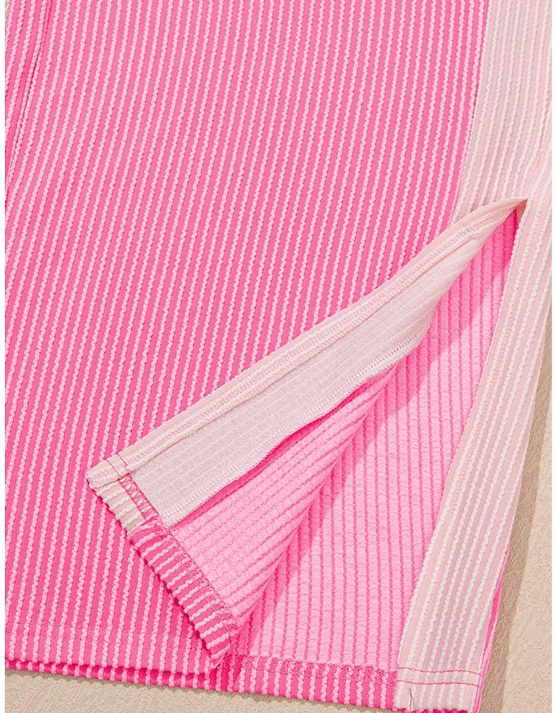 Sachet Pink 2-tone Colorblock Patchwork Corded 2pcs Outfit