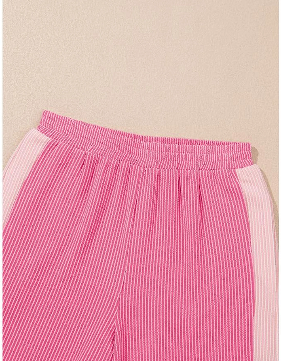 Sachet Pink 2-tone Colorblock Patchwork Corded 2pcs Outfit