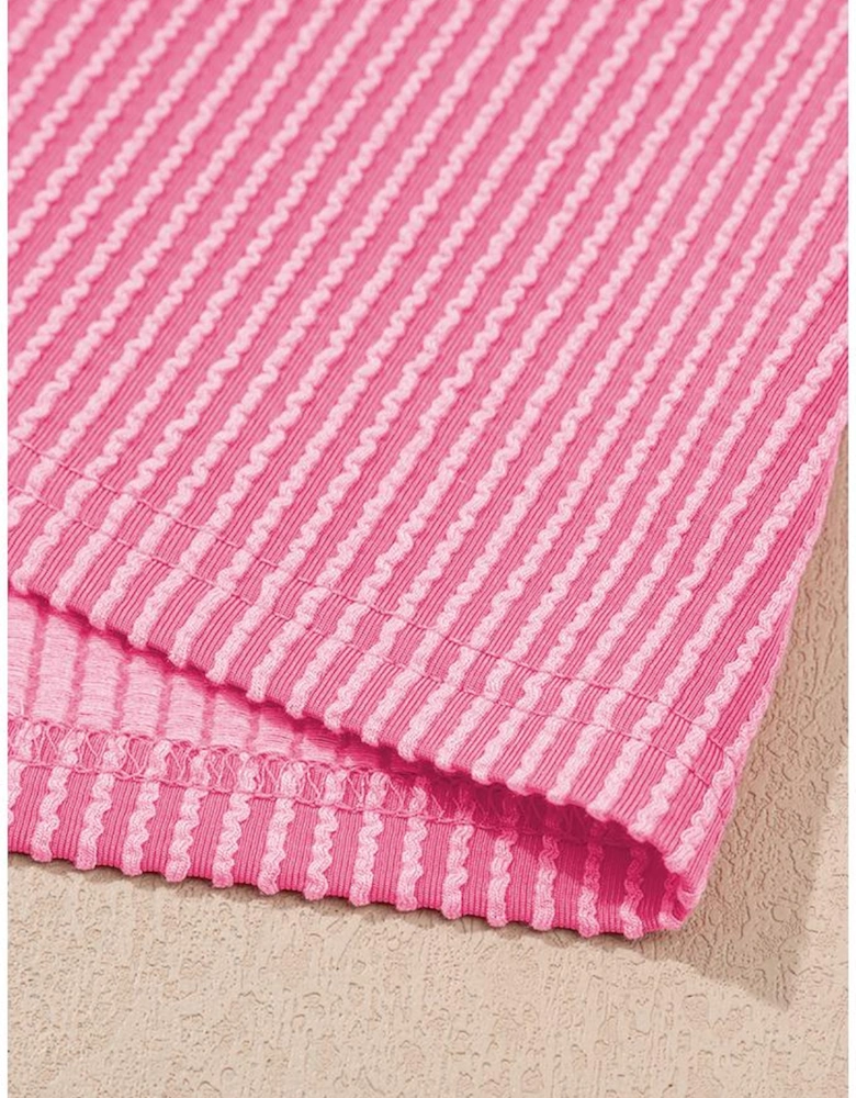 Sachet Pink 2-tone Colorblock Patchwork Corded 2pcs Outfit