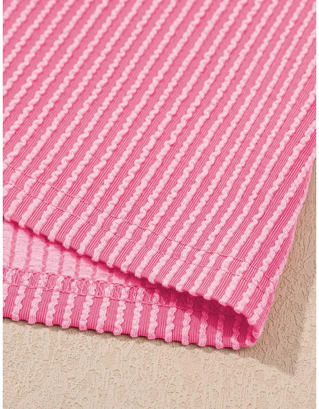 Sachet Pink 2-tone Colorblock Patchwork Corded 2pcs Outfit