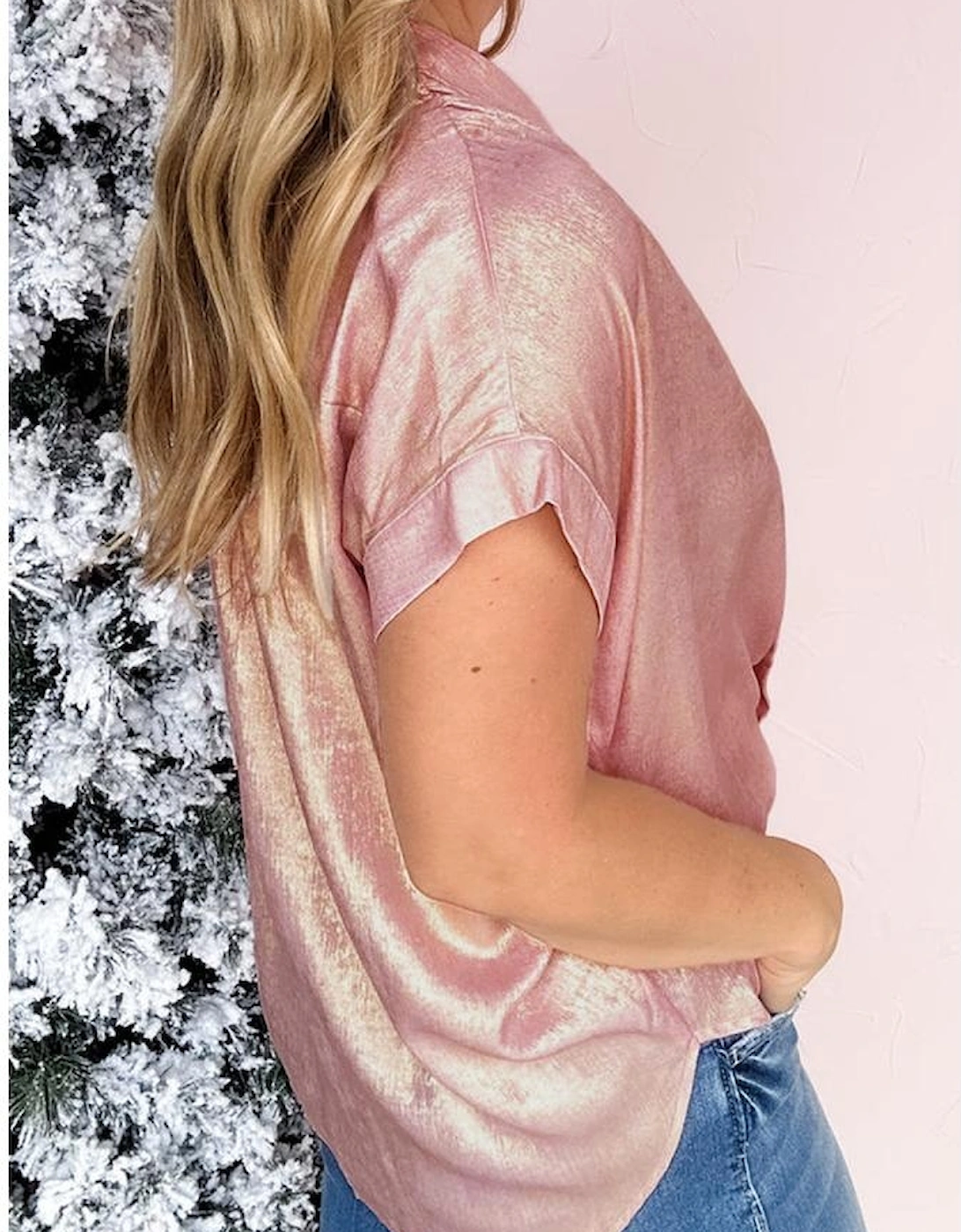 Delicacy Metallic Buttoned Loose Fit Short Sleeve Shirt