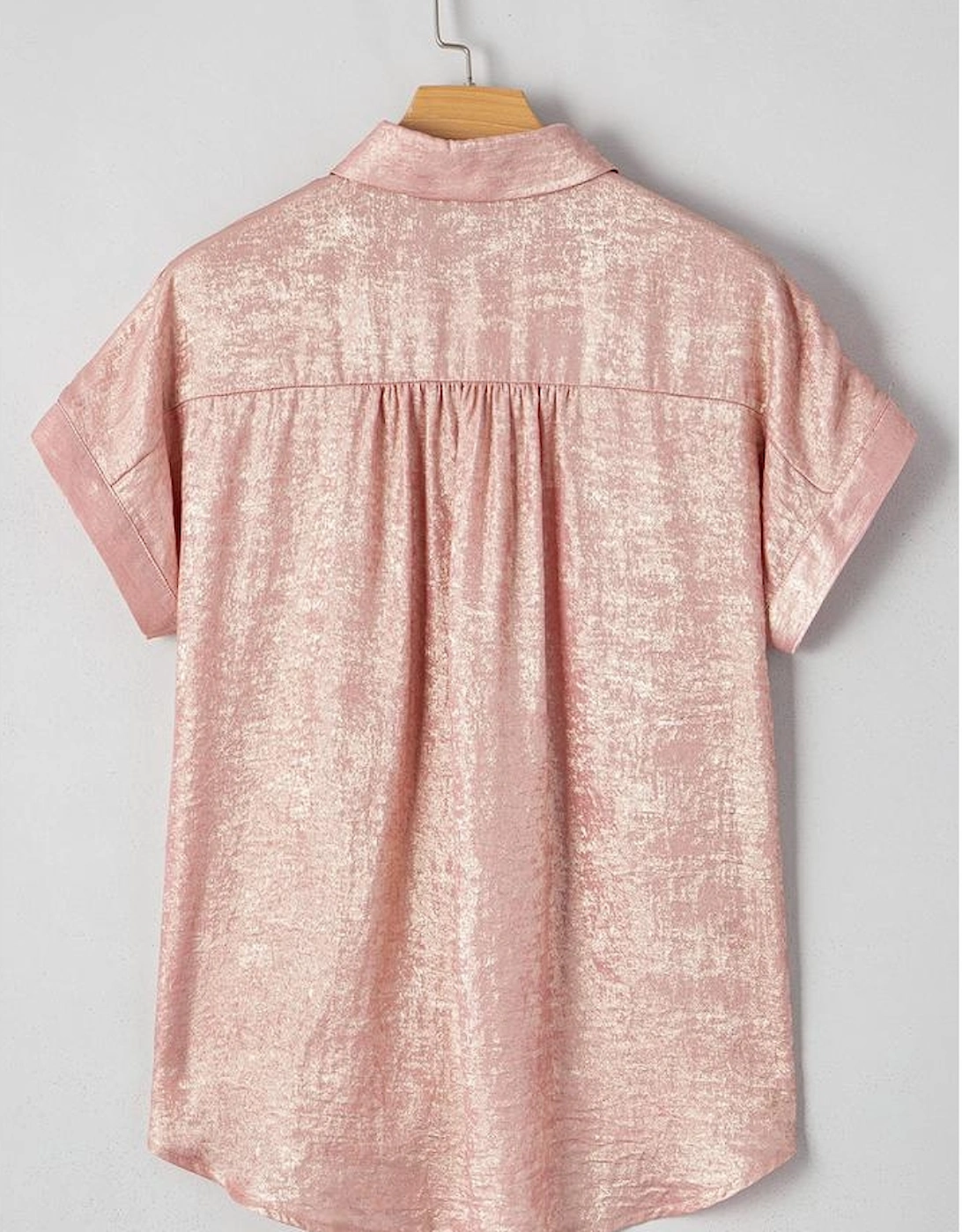 Delicacy Metallic Buttoned Loose Fit Short Sleeve Shirt