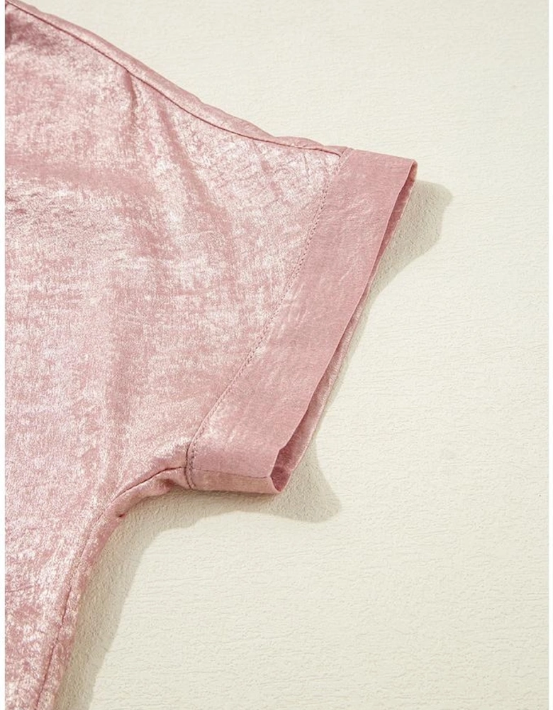 Delicacy Metallic Buttoned Loose Fit Short Sleeve Shirt