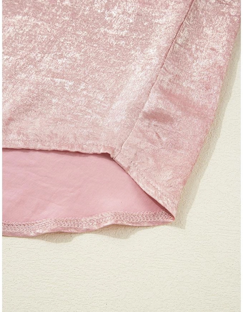 Delicacy Metallic Buttoned Loose Fit Short Sleeve Shirt