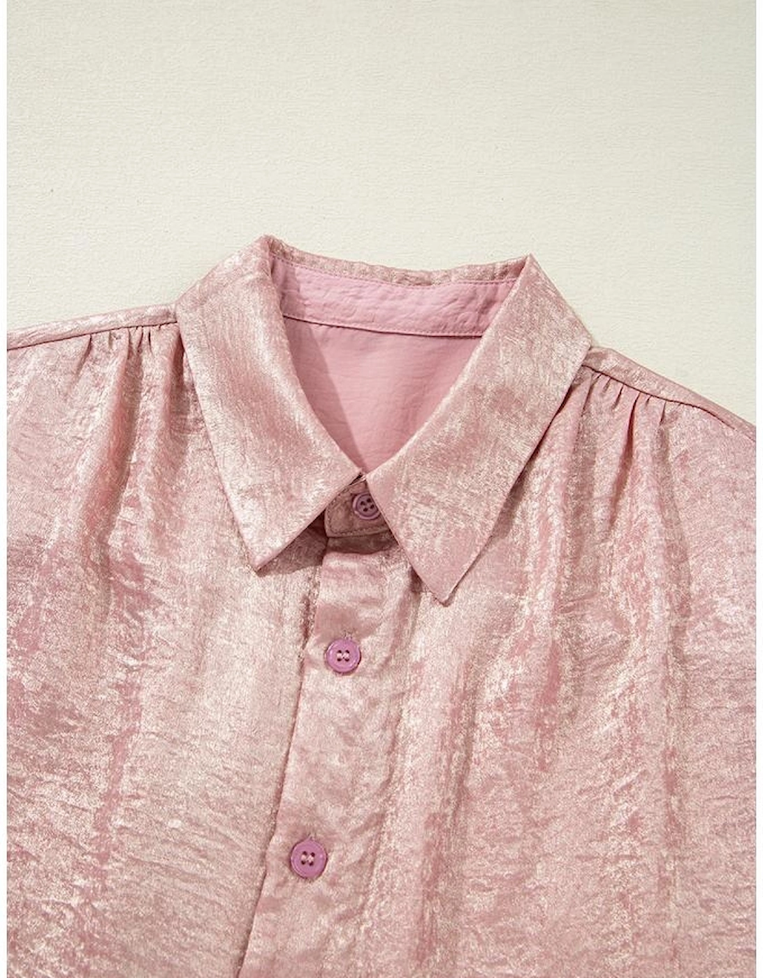 Delicacy Metallic Buttoned Loose Fit Short Sleeve Shirt