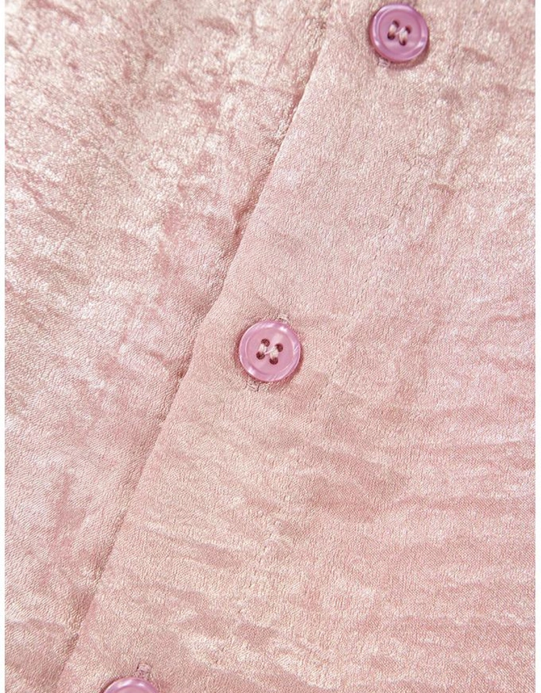 Delicacy Metallic Buttoned Loose Fit Short Sleeve Shirt