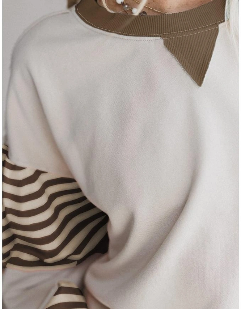 Parchment Striped Colorblock Patchwork Drop Shoulder Sweatshirt