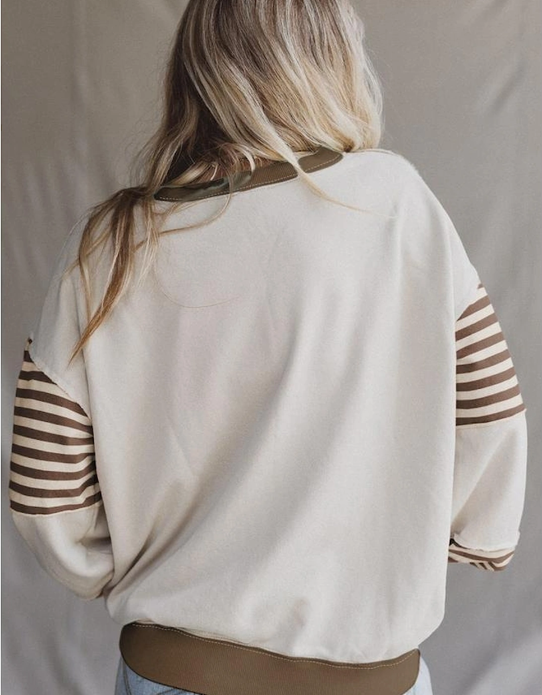 Parchment Striped Colorblock Patchwork Drop Shoulder Sweatshirt, 6 of 5