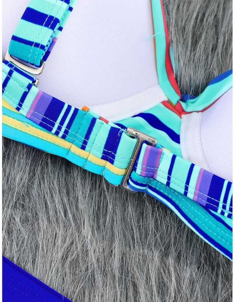 Sky Blue Twisted Bust Striped Bikini Set