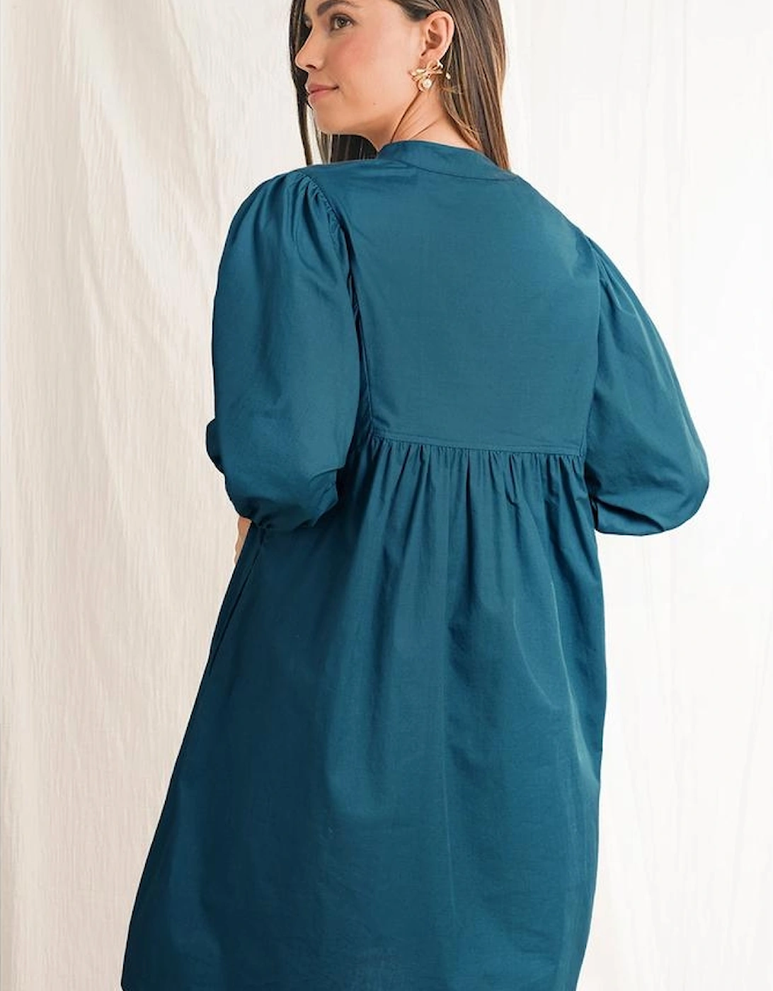 Blue Sapphire Colorblock Split V Neck Puff Sleeve Mini Dress, 12 of 11